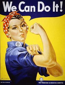 {Image is of Rosie the Riveter in her traditional 
